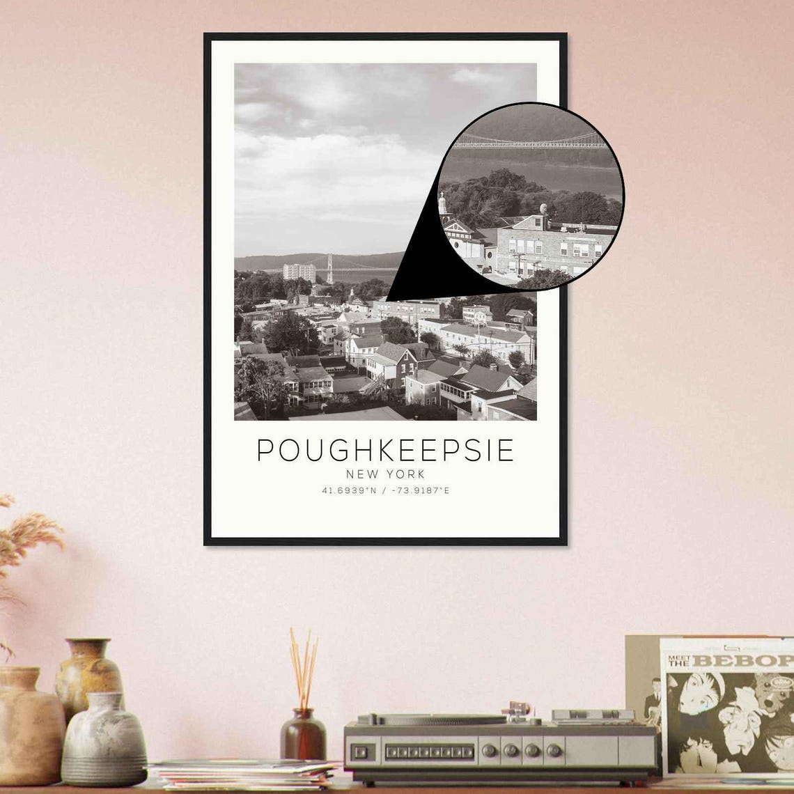 Poughkeepsie New York Monochrome Hudson River Town Photo Poster - Image 4