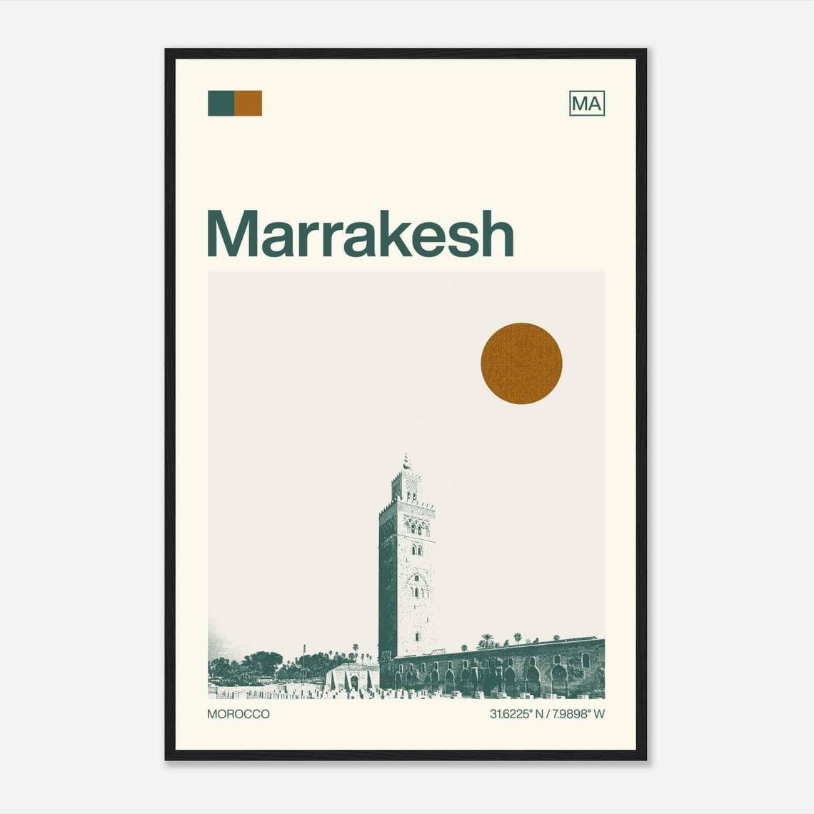 Marrakesh Morocco Modern Minimalist Historic Minaret Plaza Poster