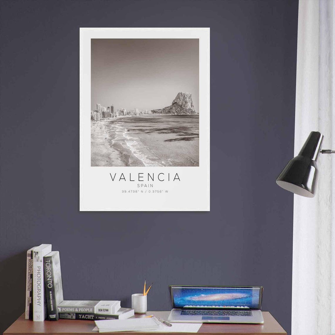 Valencia Spain Beach Rocky Headland Coast Black White Poster - Image 3