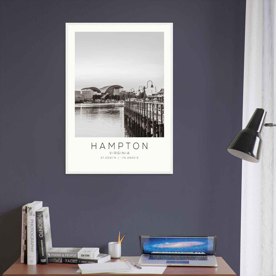 Hampton Virginia Harbor Pier Marina Black White Photo Poster - Image 3