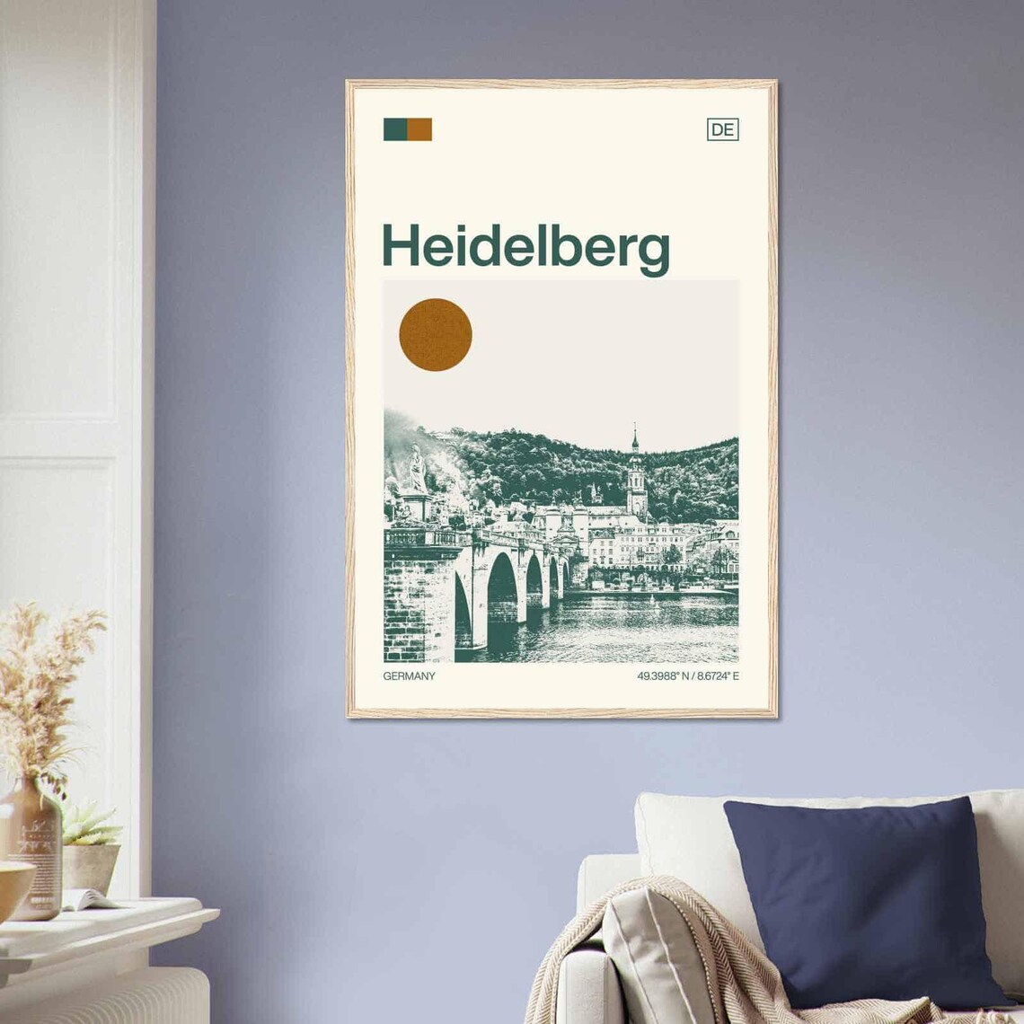 Heidelberg Germany Old Bridge River Sun Minimalist Travel Art Poster - Image 2