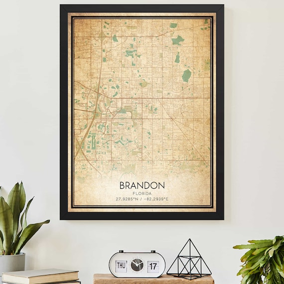 Brandon Florida Vintage City Map With Coordinates Minimalist Poster