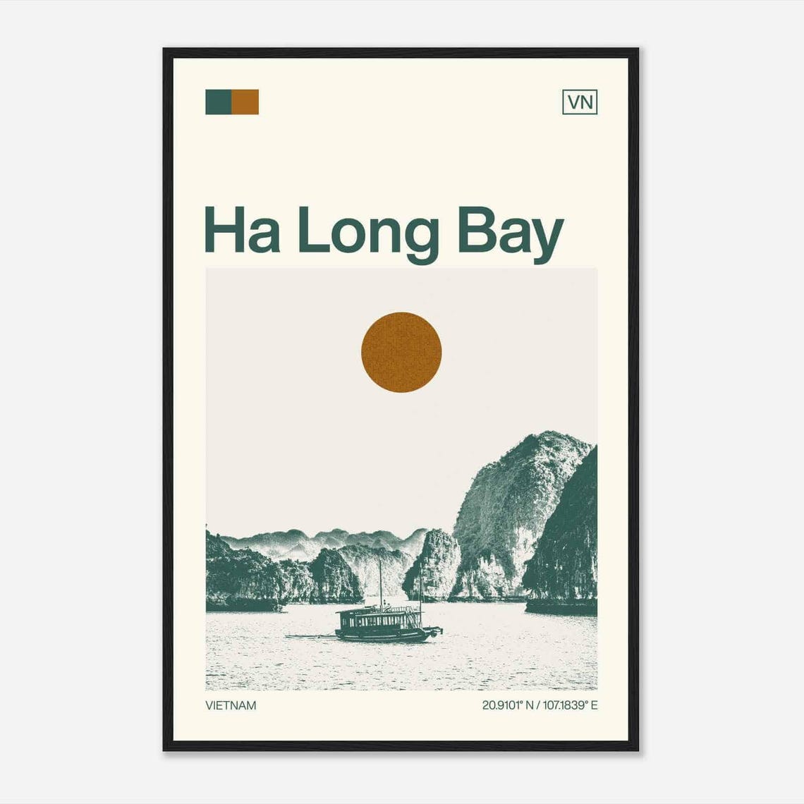 Ha Long Bay Vietnam Junk Boat Karst Cliff Minimalist Travel Poster