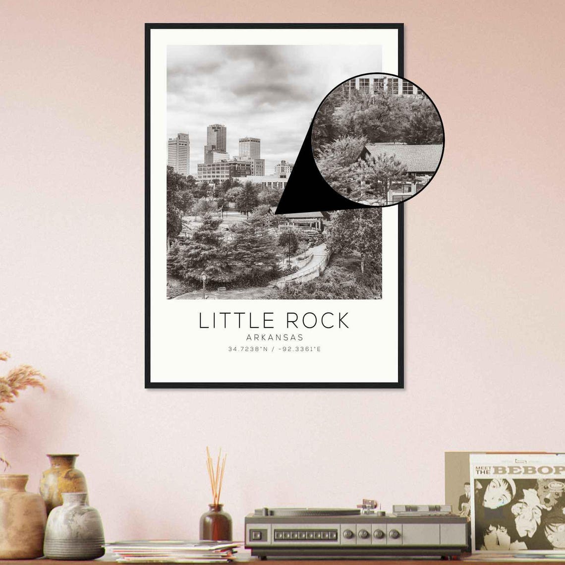 Little Rock Arkansas Downtown Skyline Park Black And White Poster - Image 4