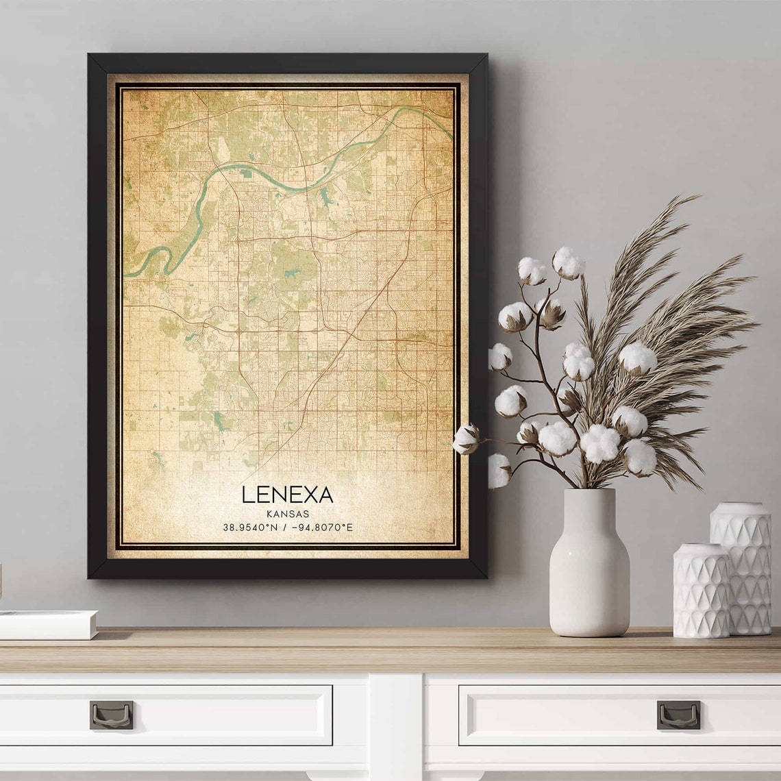 Lenexa Kansas Vintage City Street Grid Map Coordinate Art Poster - Image 4