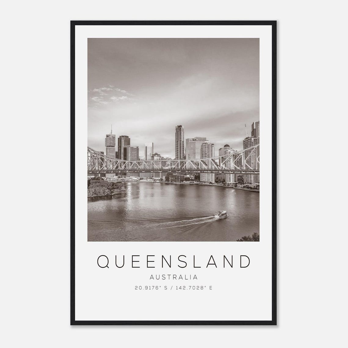 Queensland Australia Riverside Skyline Monochrome Photo Poster