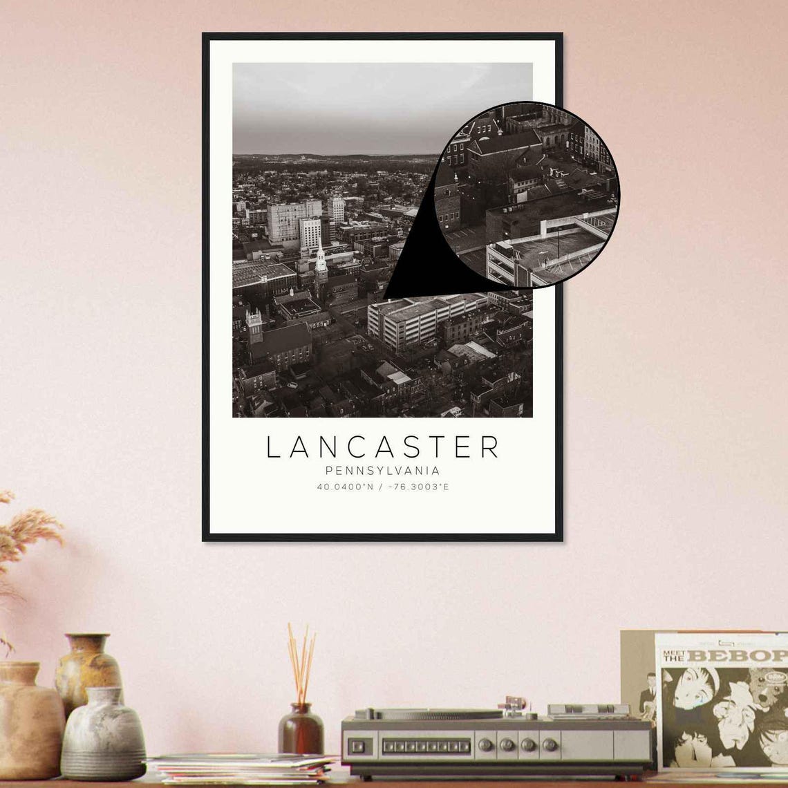 Lancaster Pennsylvania Downtown Aerial Black White Photo Poster - Image 4