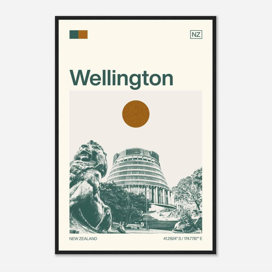 Wellington New Zealand Beehive Parliament Building Travel Poster