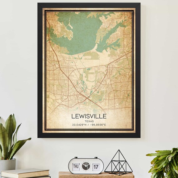 Vintage Lewisville Texas City Street Map Coordinates Art Poster