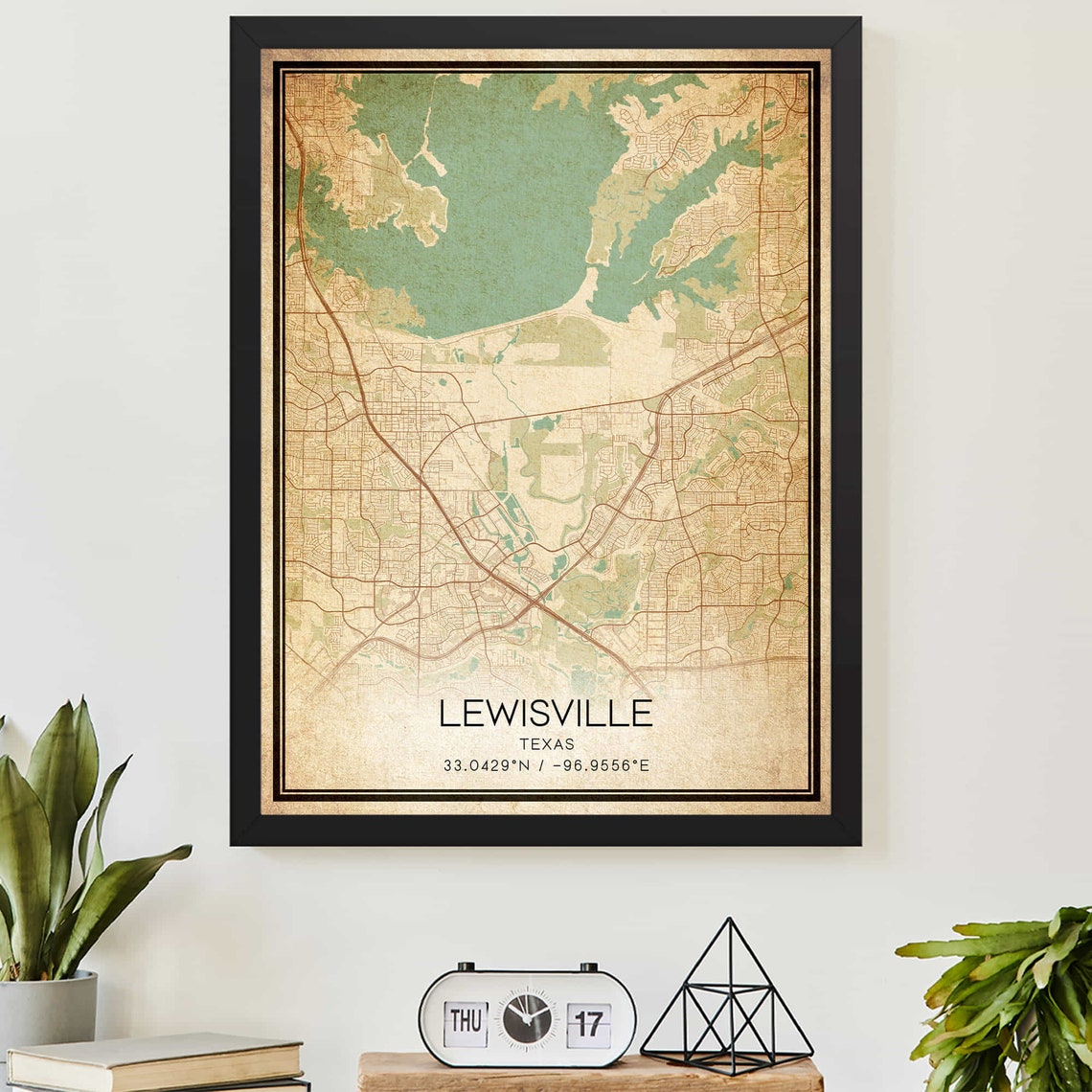 Vintage Lewisville Texas City Street Map Coordinates Art Poster