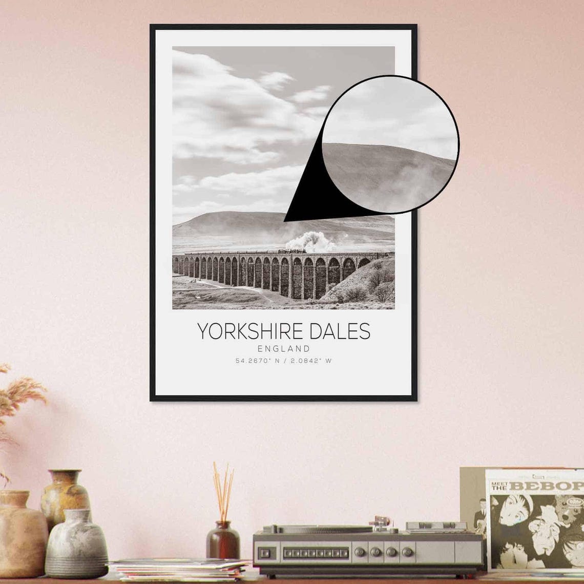 Yorkshire Dales England Steam Train Viaduct Black White Photo Poster - Image 4