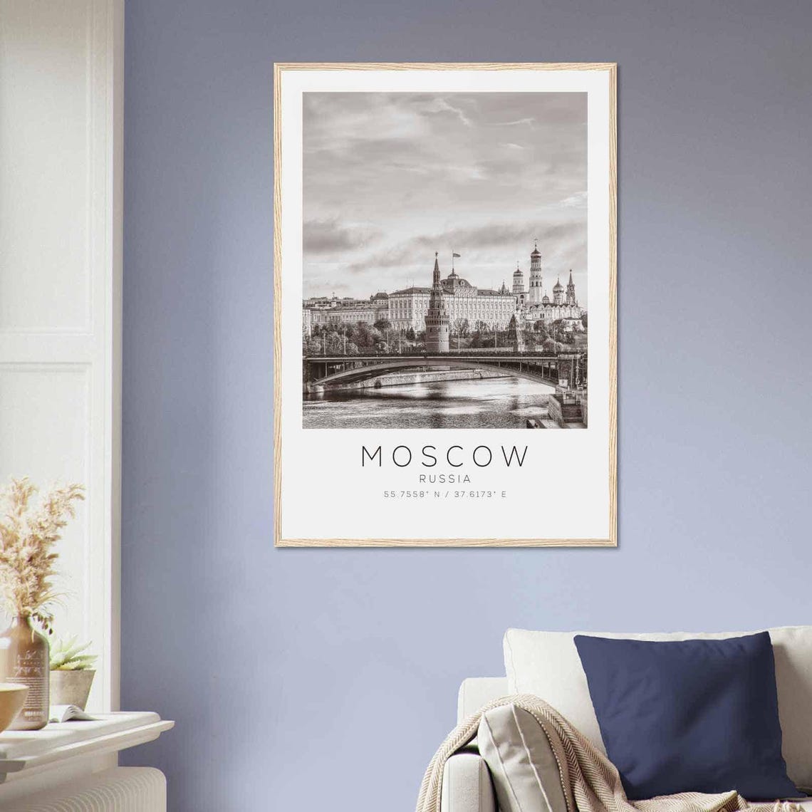 Moscow Russia Kremlin Bridge Riverside Black and White Photo Poster - Image 2