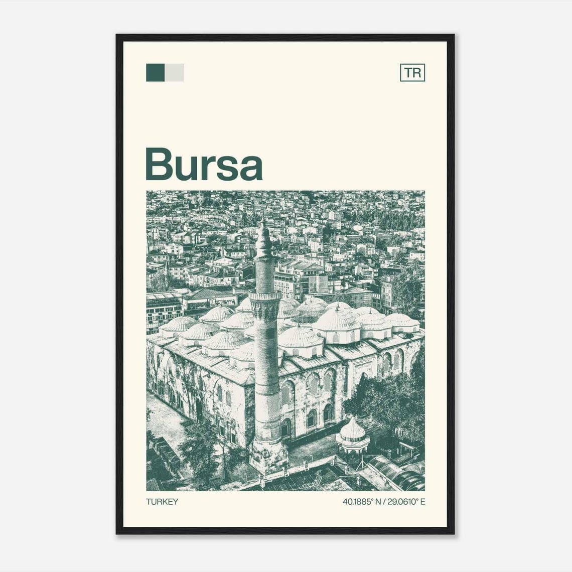 Bursa Turkey Domed Mosque and Minaret Duotone View Art Poster
