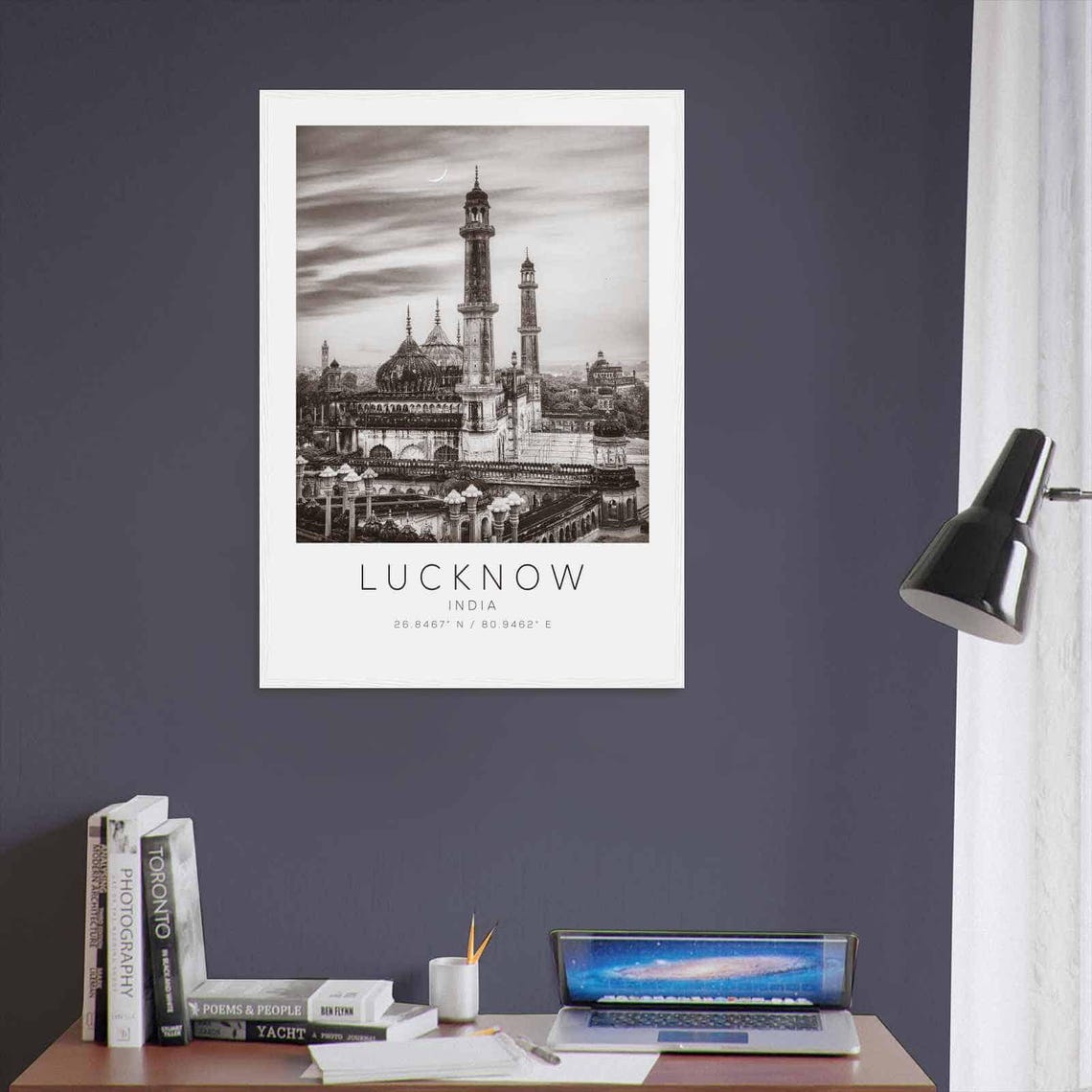 Lucknow India Historic Mosque Architecture Black White Photo Poster - Image 3