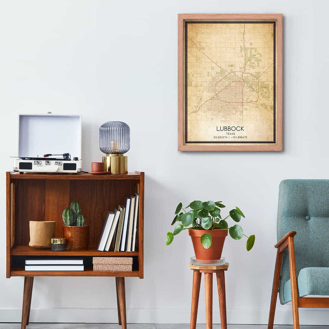 Lubbock Texas Vintage Street Map Sepia Coordinates Art Poster - Image 3
