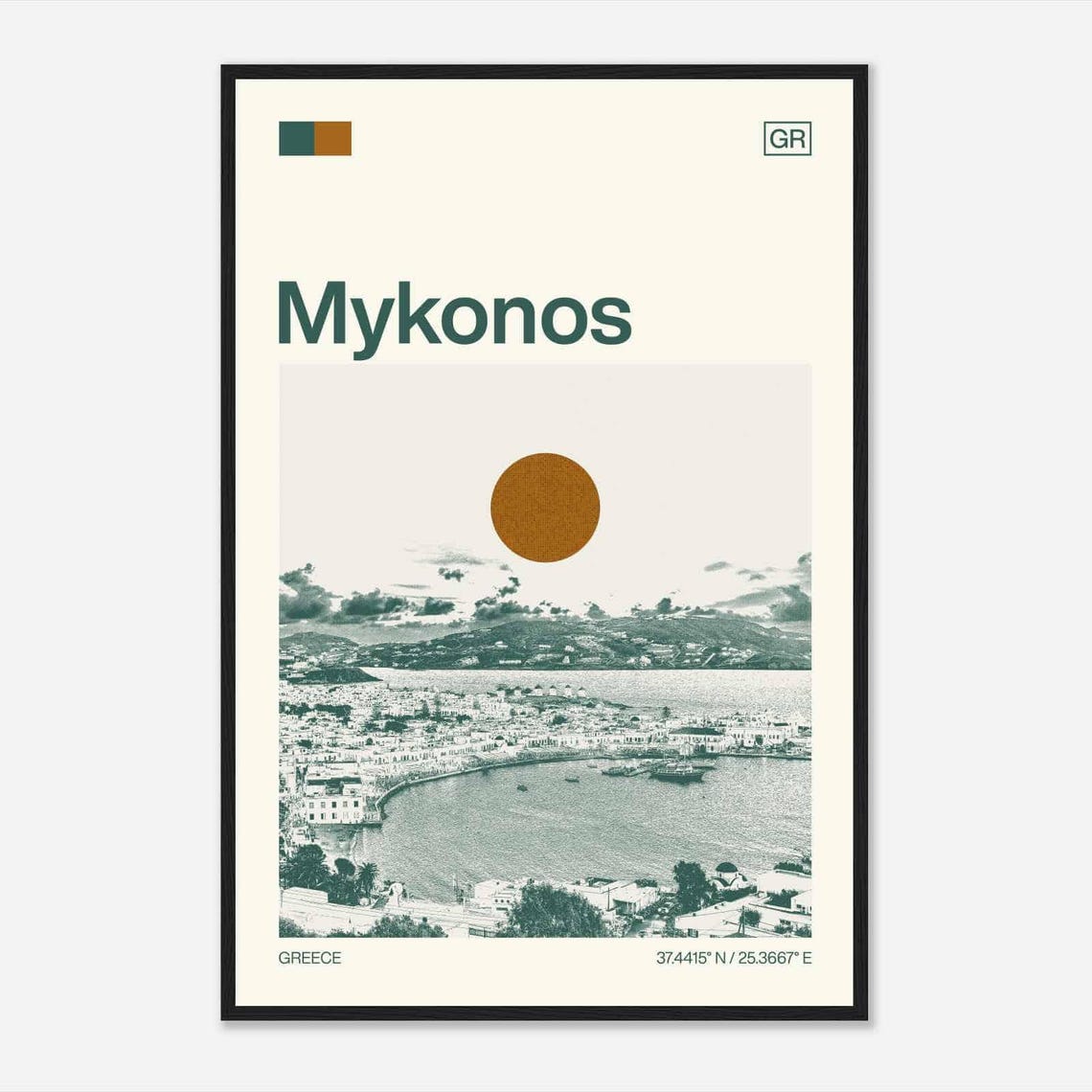 Mykonos Greece Whitewashed Town Harbor Minimalist Travel Poster