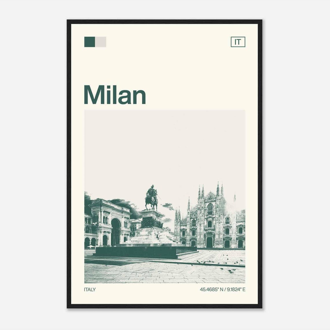 Milan Italy Modern Minimalist Cathedral Square Statue Art Poster