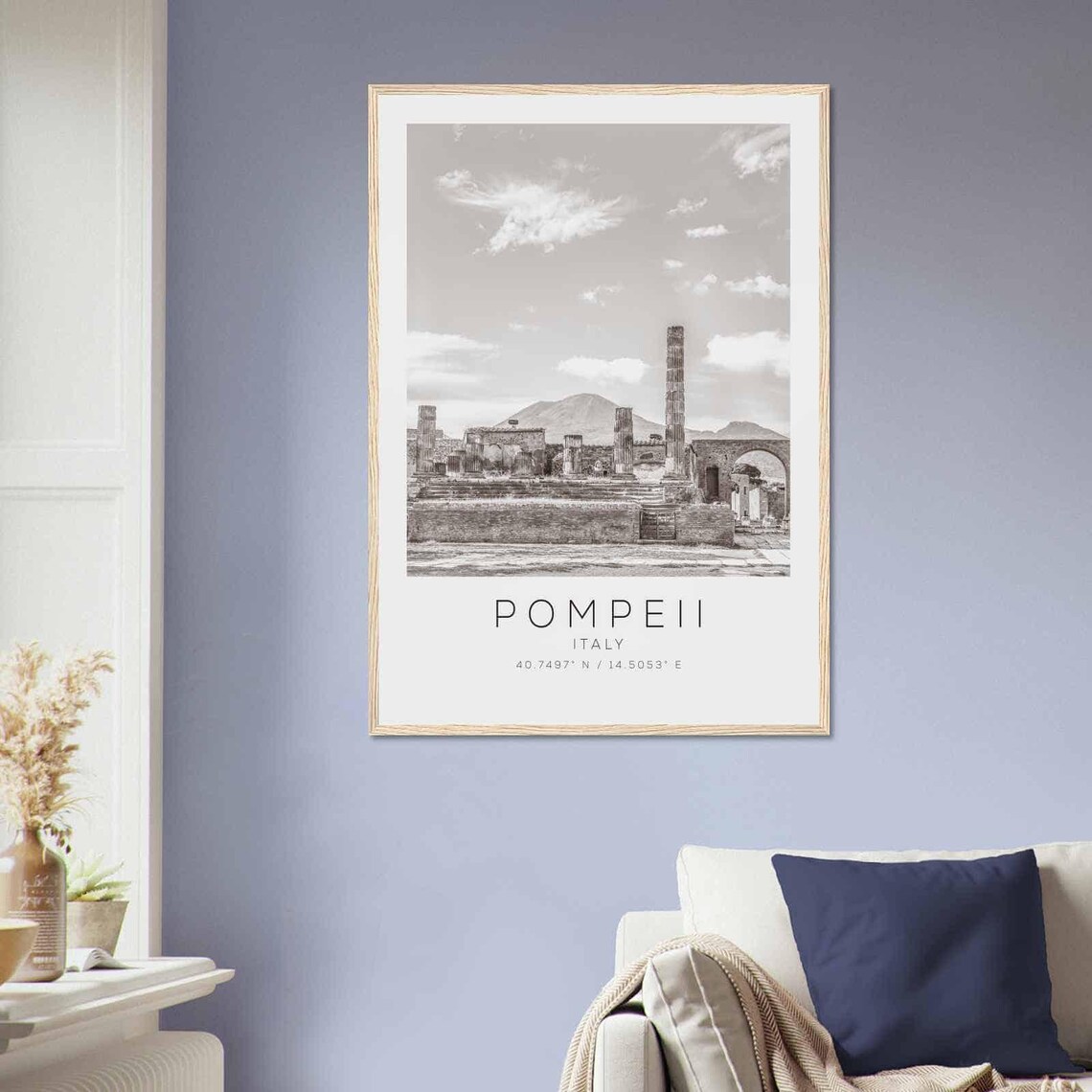 Pompeii Italy Temple of Jupiter Ruins Vesuvius Black White Poster - Image 2