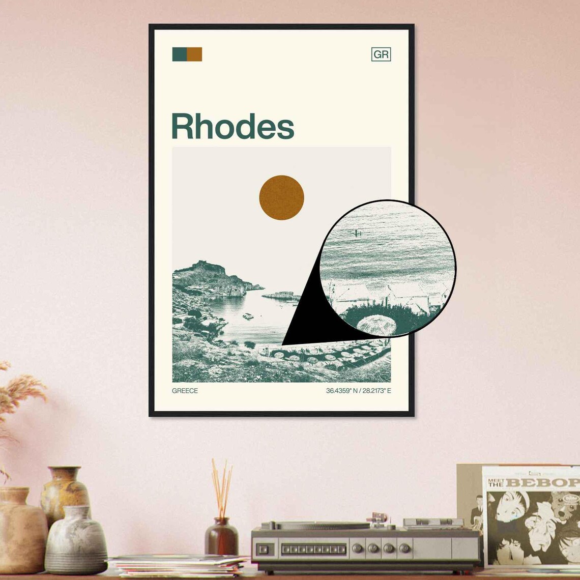 Rhodes Greece Minimalist Monochrome Travel Poster - Image 4
