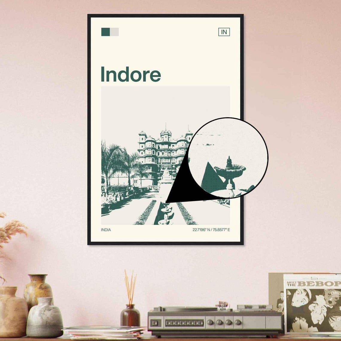 Indore India Rajwada Palace Historic Gardens Duotone Travel Poster - Image 4