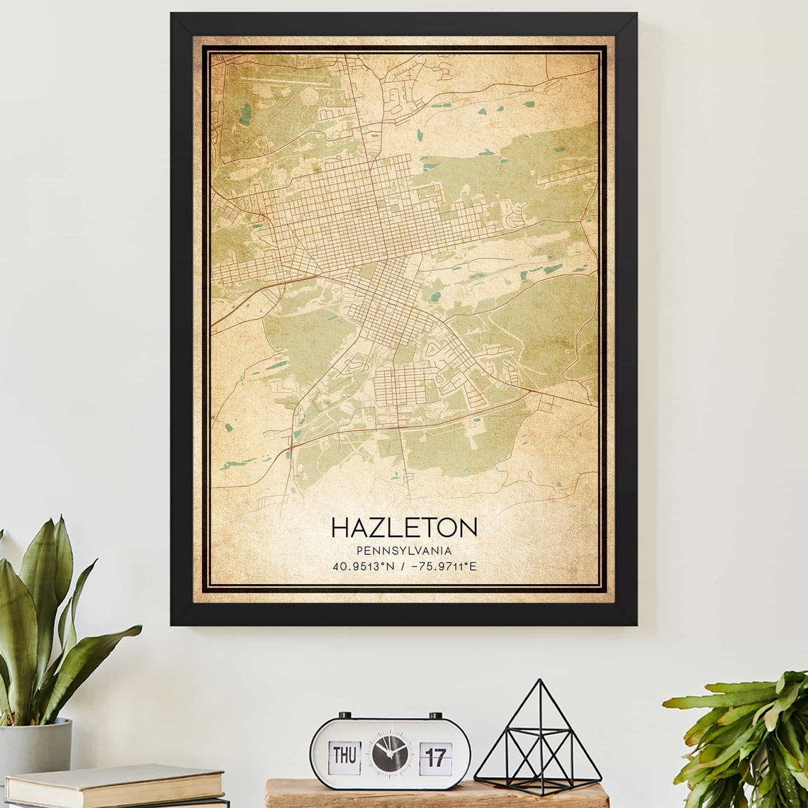 Hazleton Pennsylvania Vintage City Map Coordinates Wall Poster