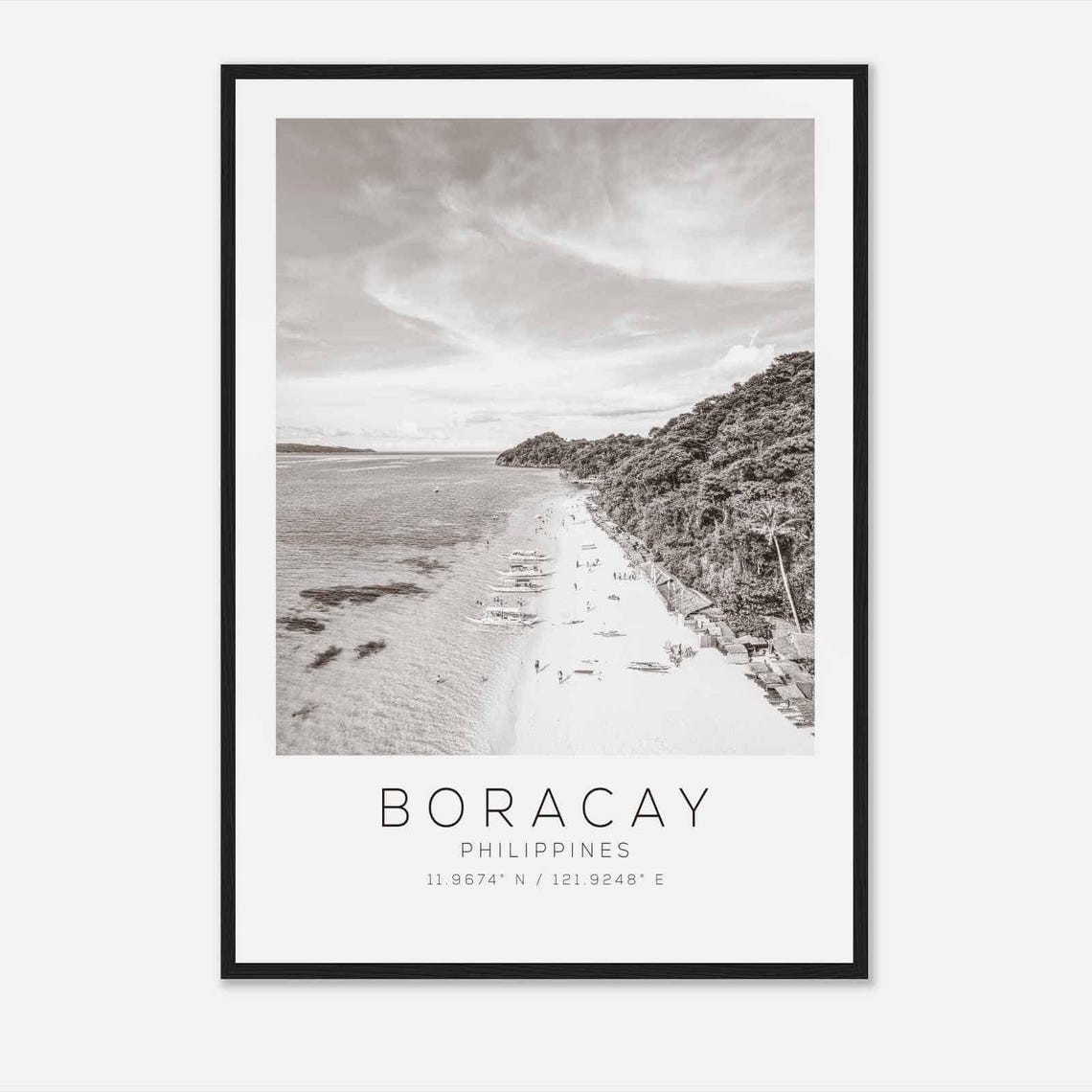 Boracay Philippines Aerial Beach Black White Tropical Photo Poster