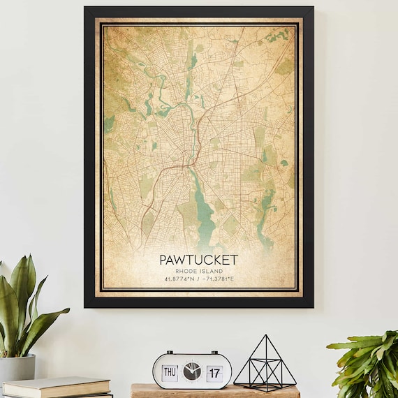 Vintage Pawtucket Rhode Island Detailed City Street Map Poster