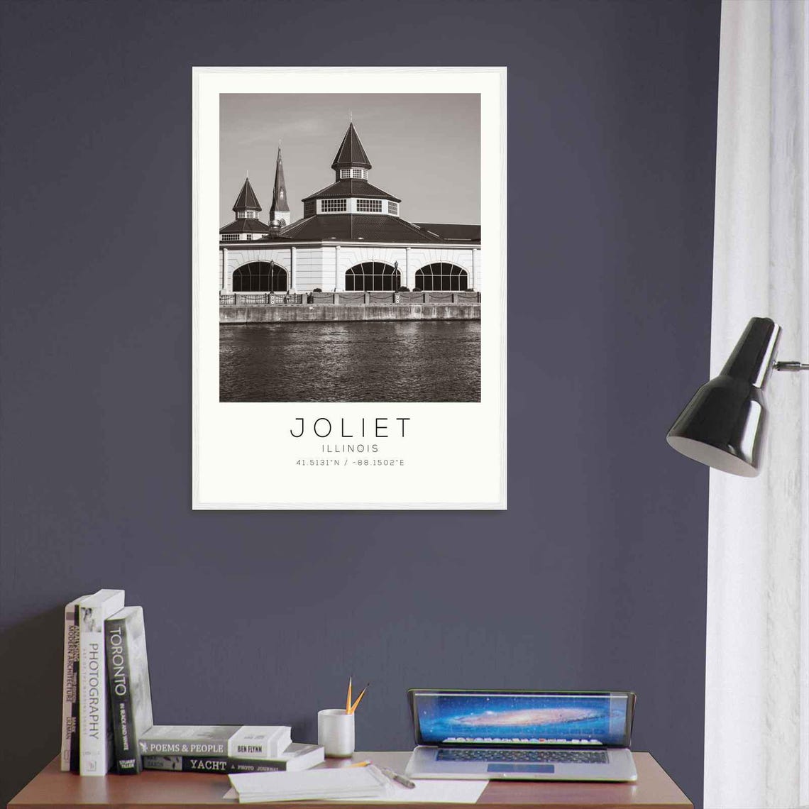 Joliet Illinois Riverfront Landmark Building Black White Photo Poster - Image 3
