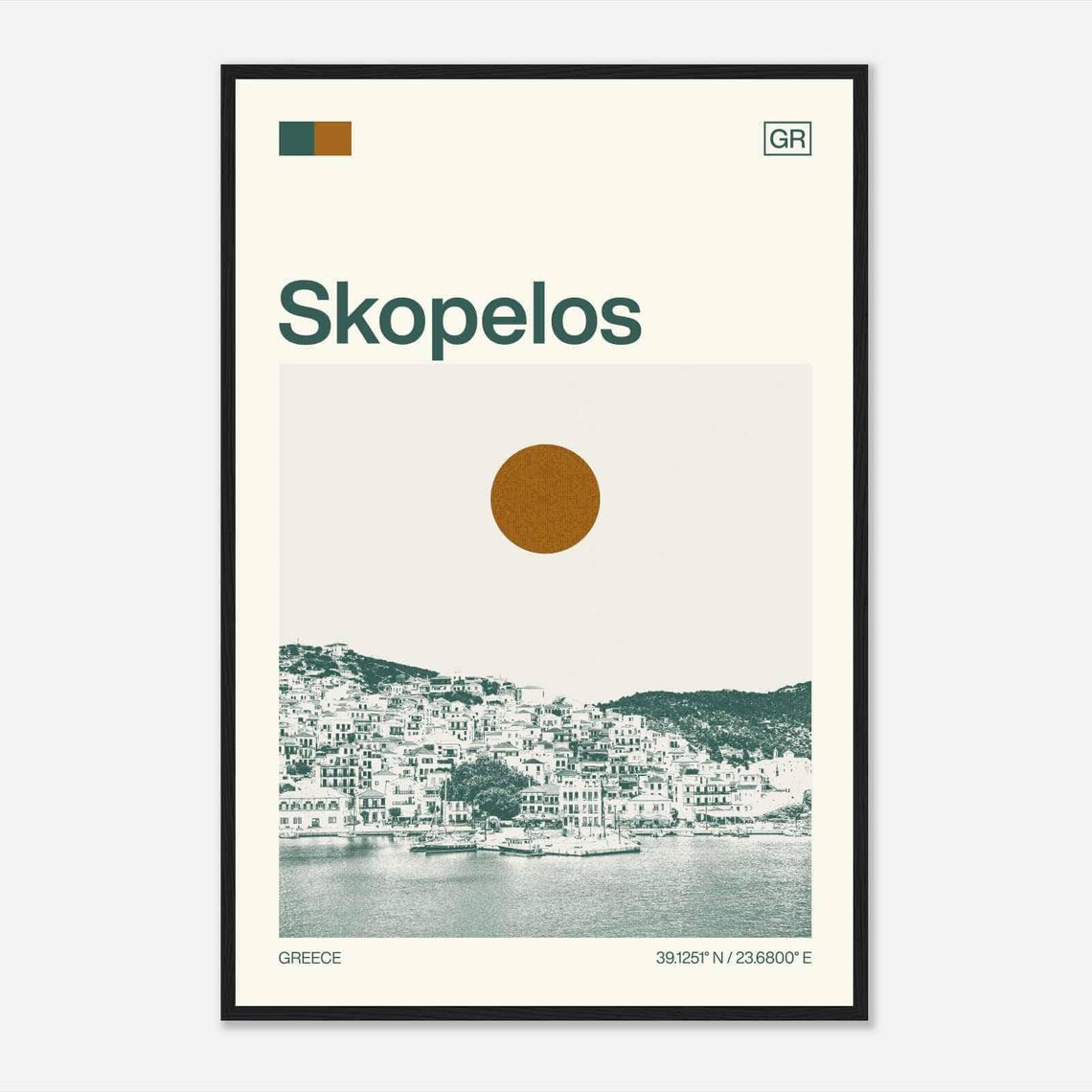 Skopelos Greece Minimalist Monochrome Travel Poster