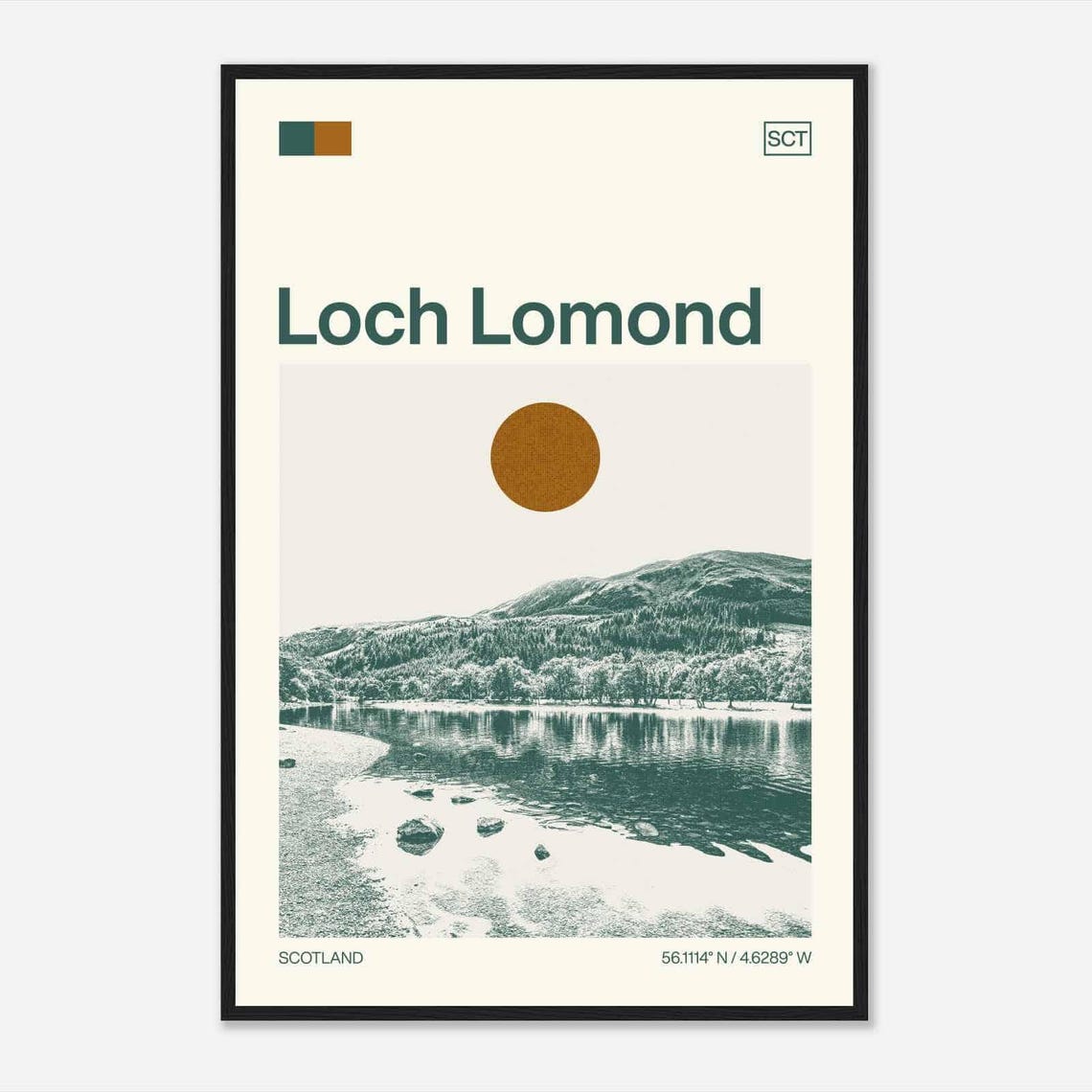 Loch Lomond Scotland Shoreline Hills Reflection Duotone Travel Poster