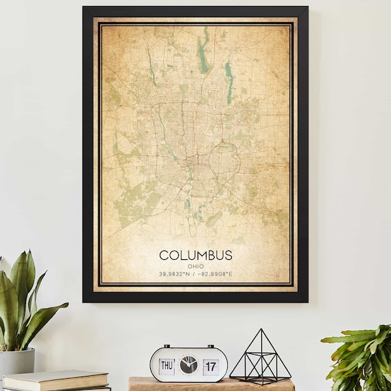 Columbus Ohio Vintage City Street Map With Coordinates Poster