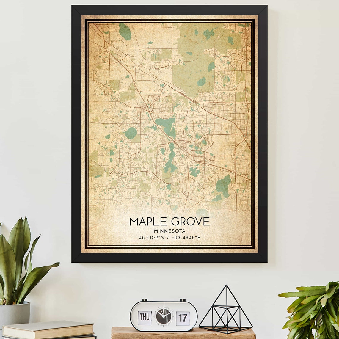 Vintage Maple Grove Minnesota City Map Retro Street Plan Poster