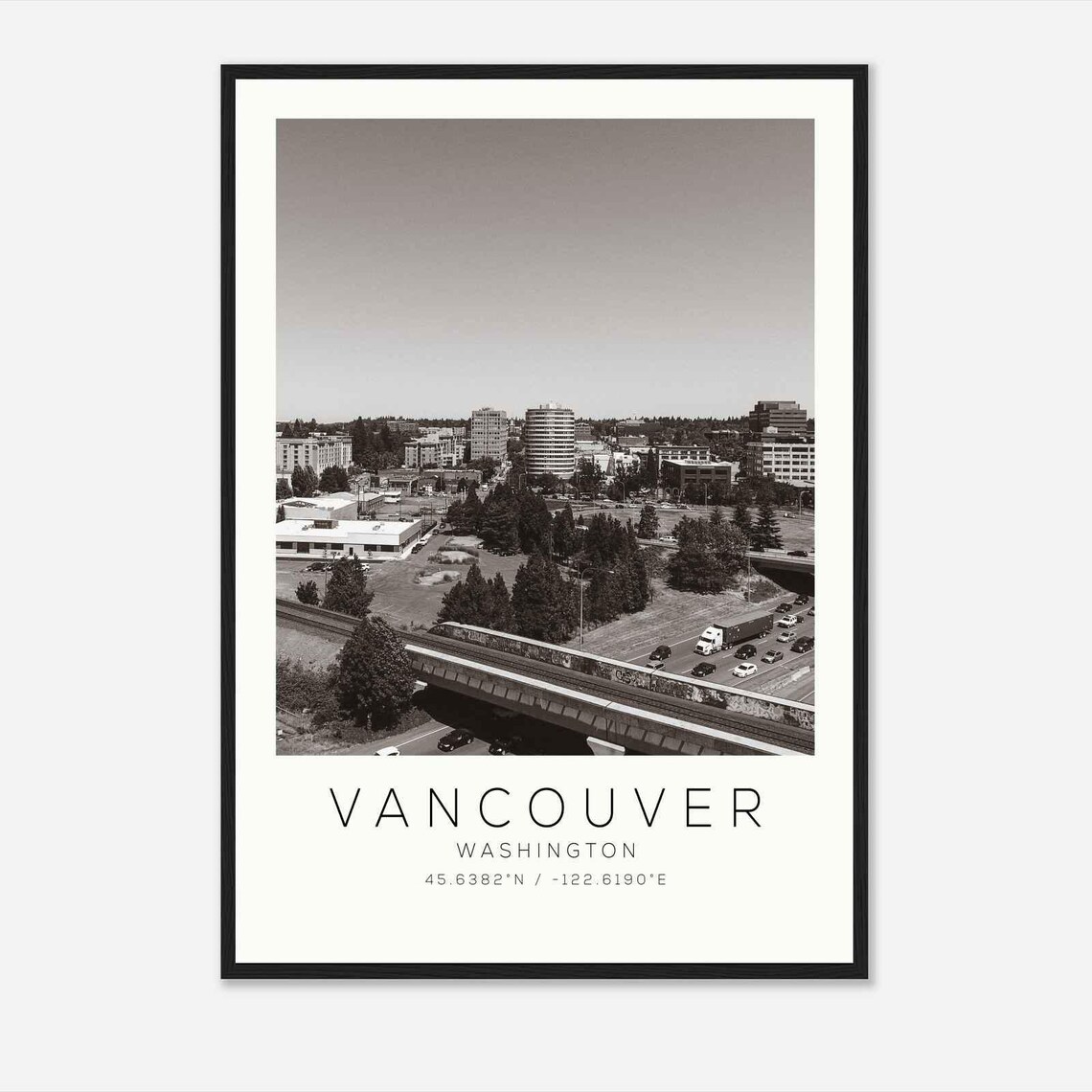 Vancouver Washington Downtown Skyline Aerial City Photo Travel Poster