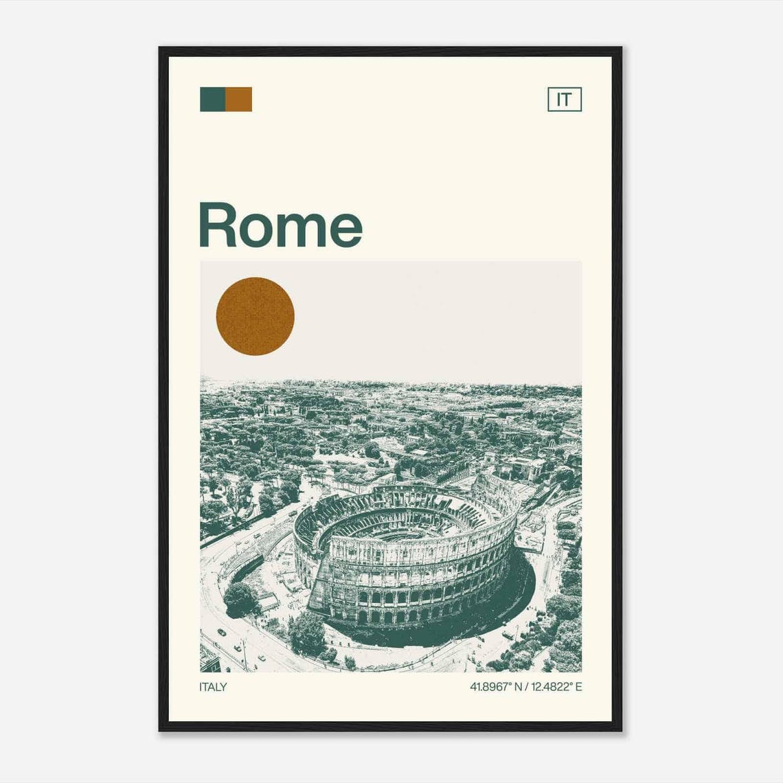 Rome Italy Colosseum Aerial Ancient Arena Sun Duotone Travel Poster