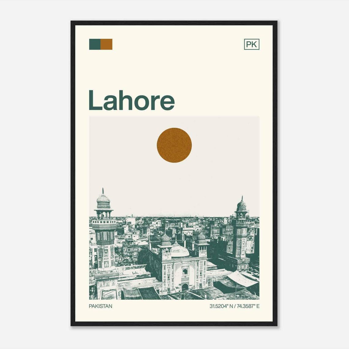 Lahore Pakistan Old City Mosques Minarets Duotone Travel Poster