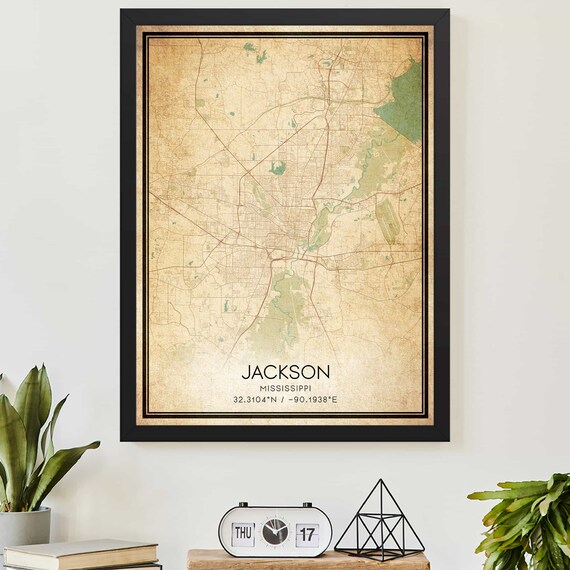 Vintage Jackson Mississippi City Street Map Coordinates Art Poster