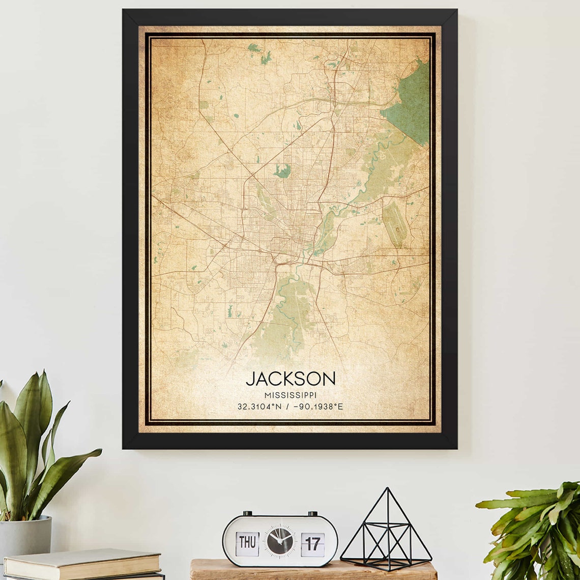 Vintage Jackson Mississippi City Street Map Coordinates Art Poster