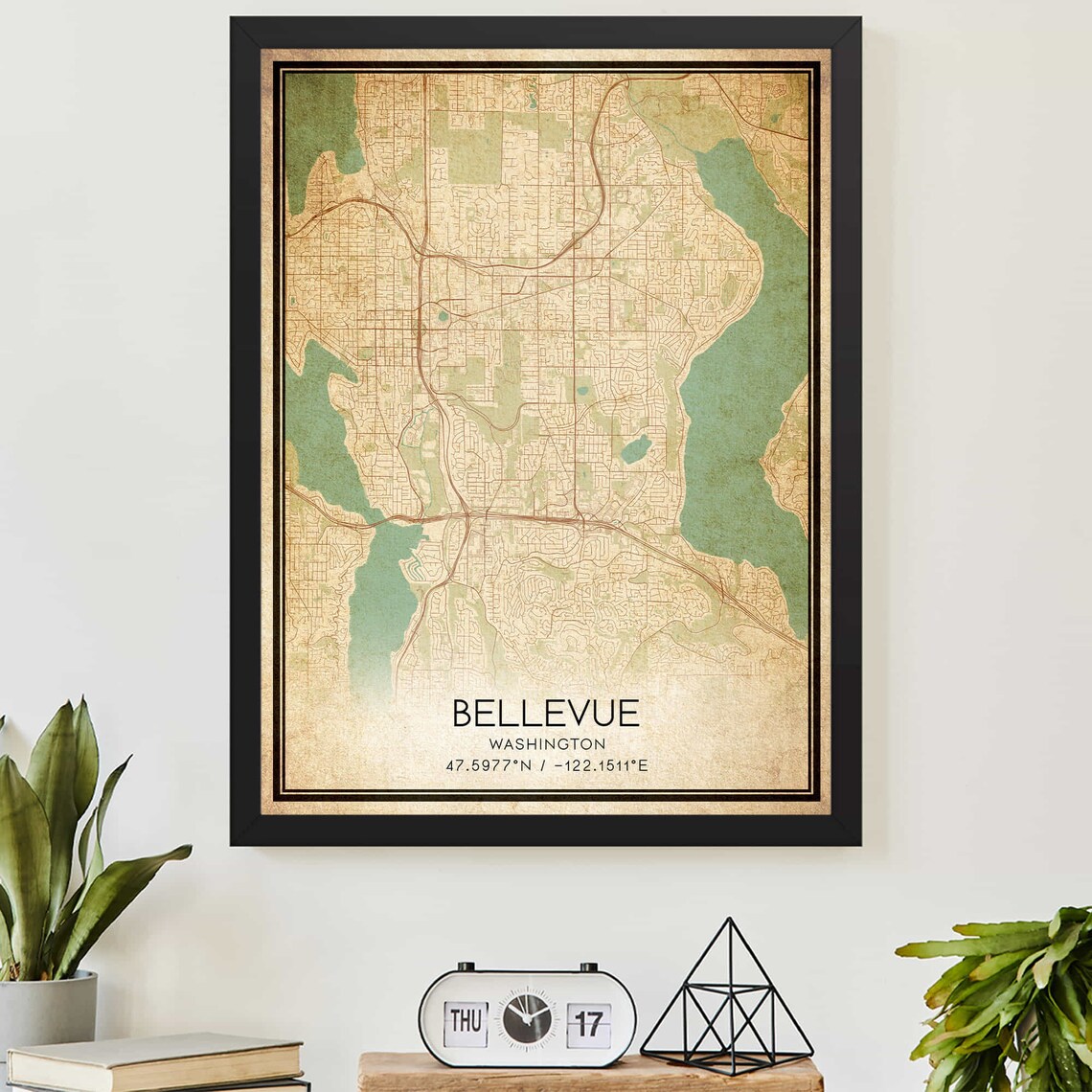 Bellevue Washington Vintage Map Travel Poster