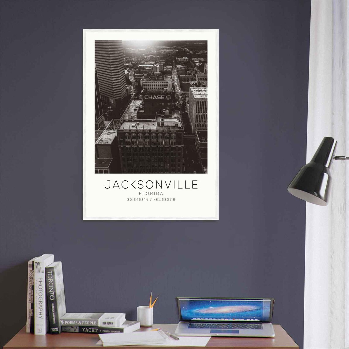 Jacksonville Florida Downtown Rooftops Aerial Black And White Poster - Image 3