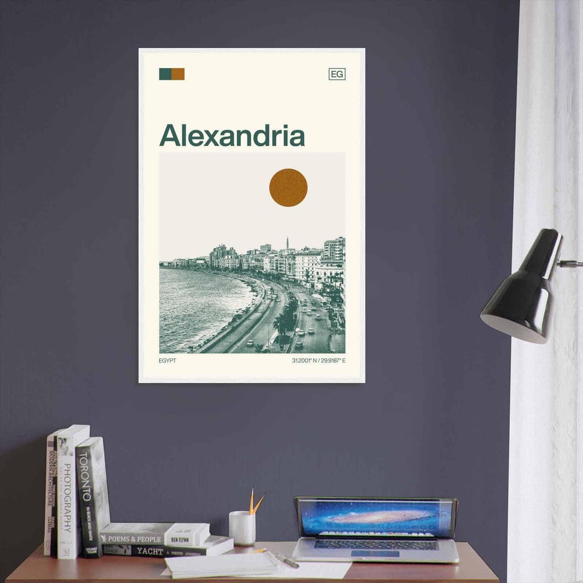 Alexandria Egypt Corniche Waterfront Vintage Style Travel Poster - Image 3