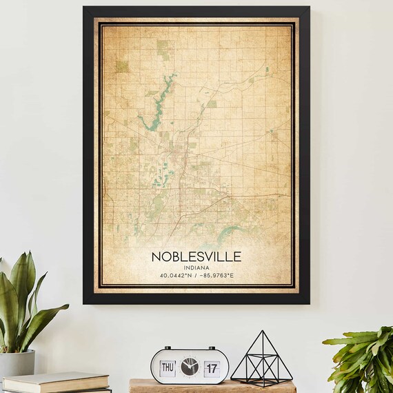 Vintage Noblesville Indiana City Map Retro Street Plan Poster