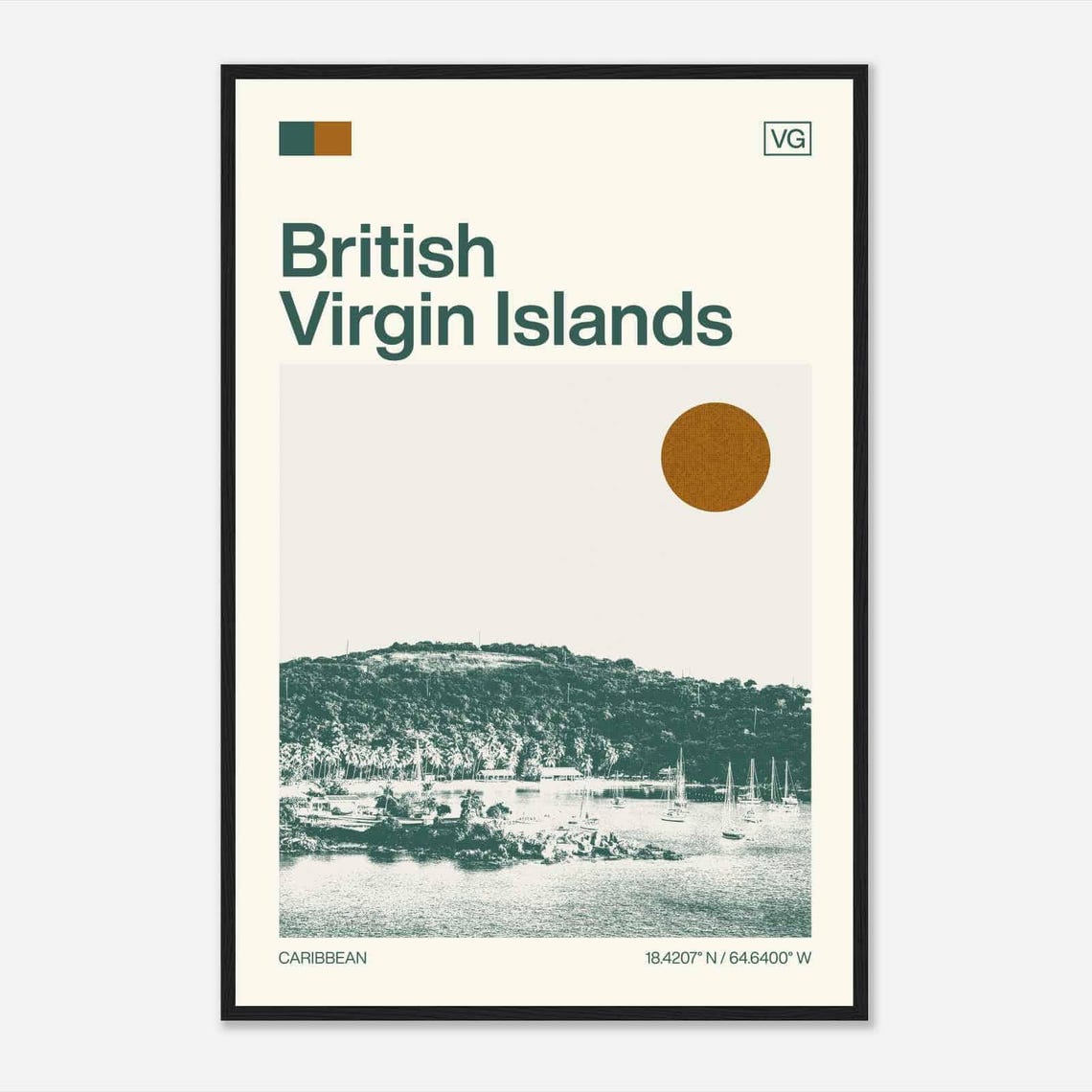British Virgin Islands Caribbean Harbor Marina View Travel Poster