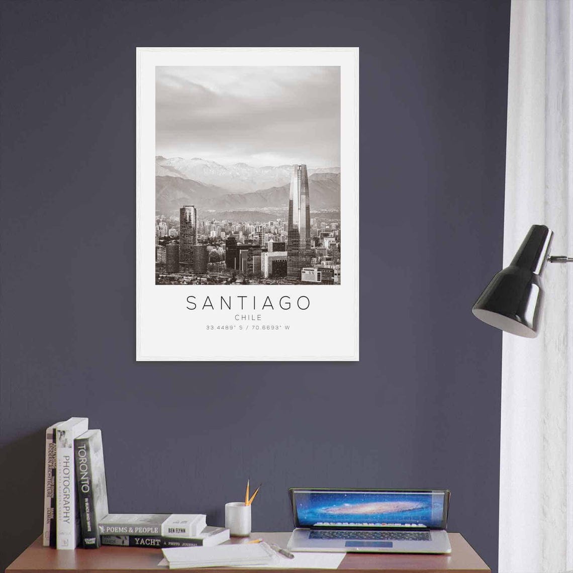 Santiago Chile Andes Mountains Skyline Black and White Travel Poster - Image 3