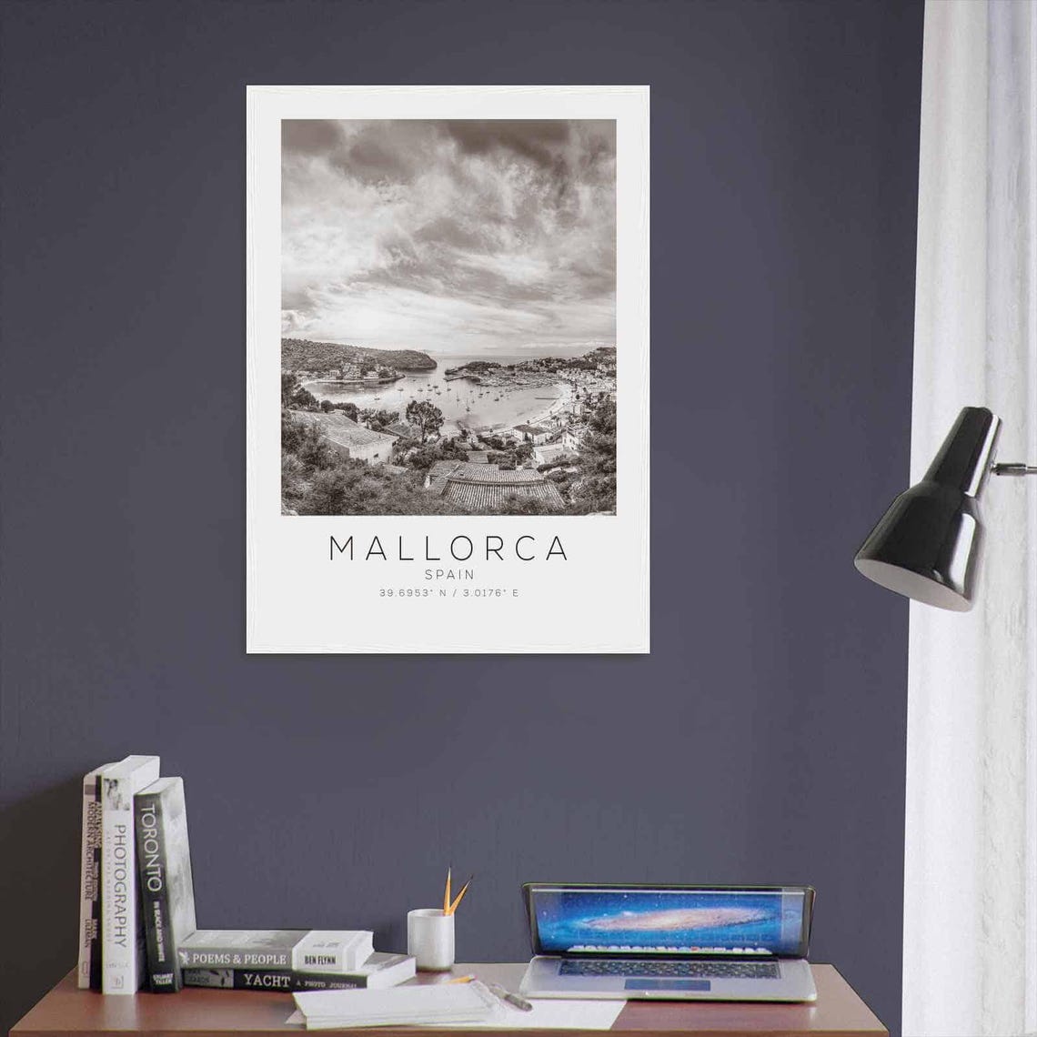 Mallorca Spain Harbor Bay Panorama Black and White Photo Poster - Image 3