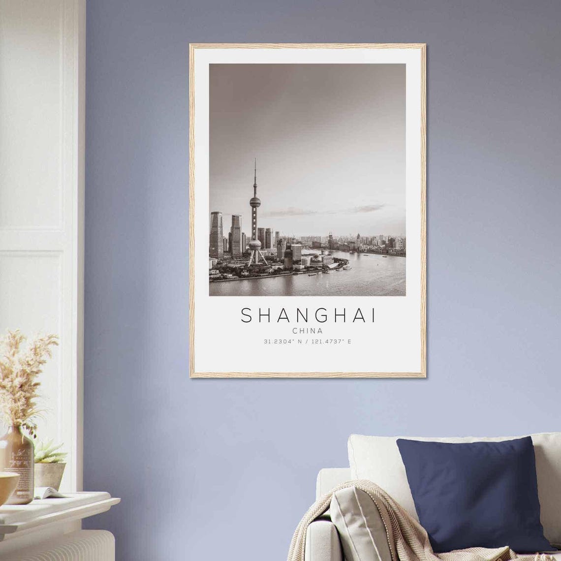 Shanghai China Oriental Pearl Tower Skyline Black and White Poster - Image 2