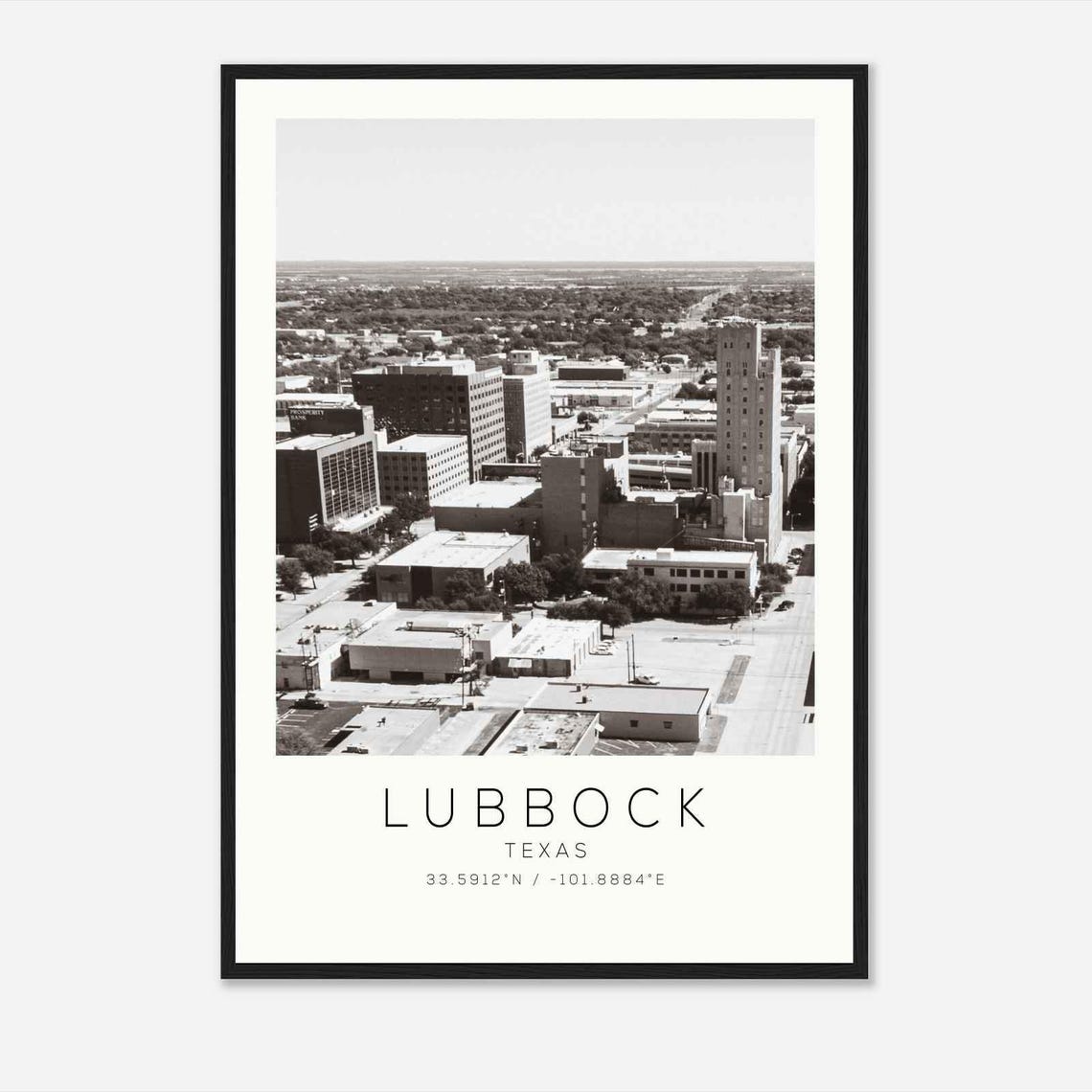 Lubbock Texas Downtown Aerial Skyline Black And White Photo Poster