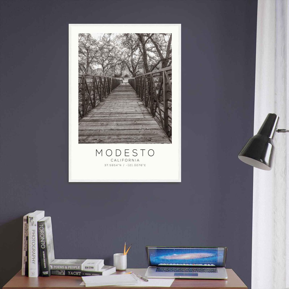 Modesto California Wooden Footbridge Trail Minimalist Travel Poster - Image 3