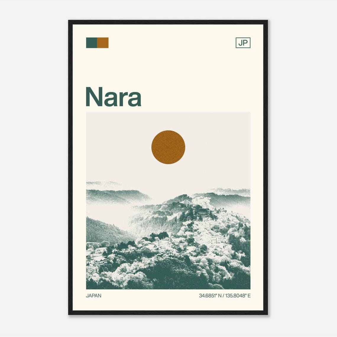 Nara Japan Modern Minimalist Misty Mountain Forest Art Poster