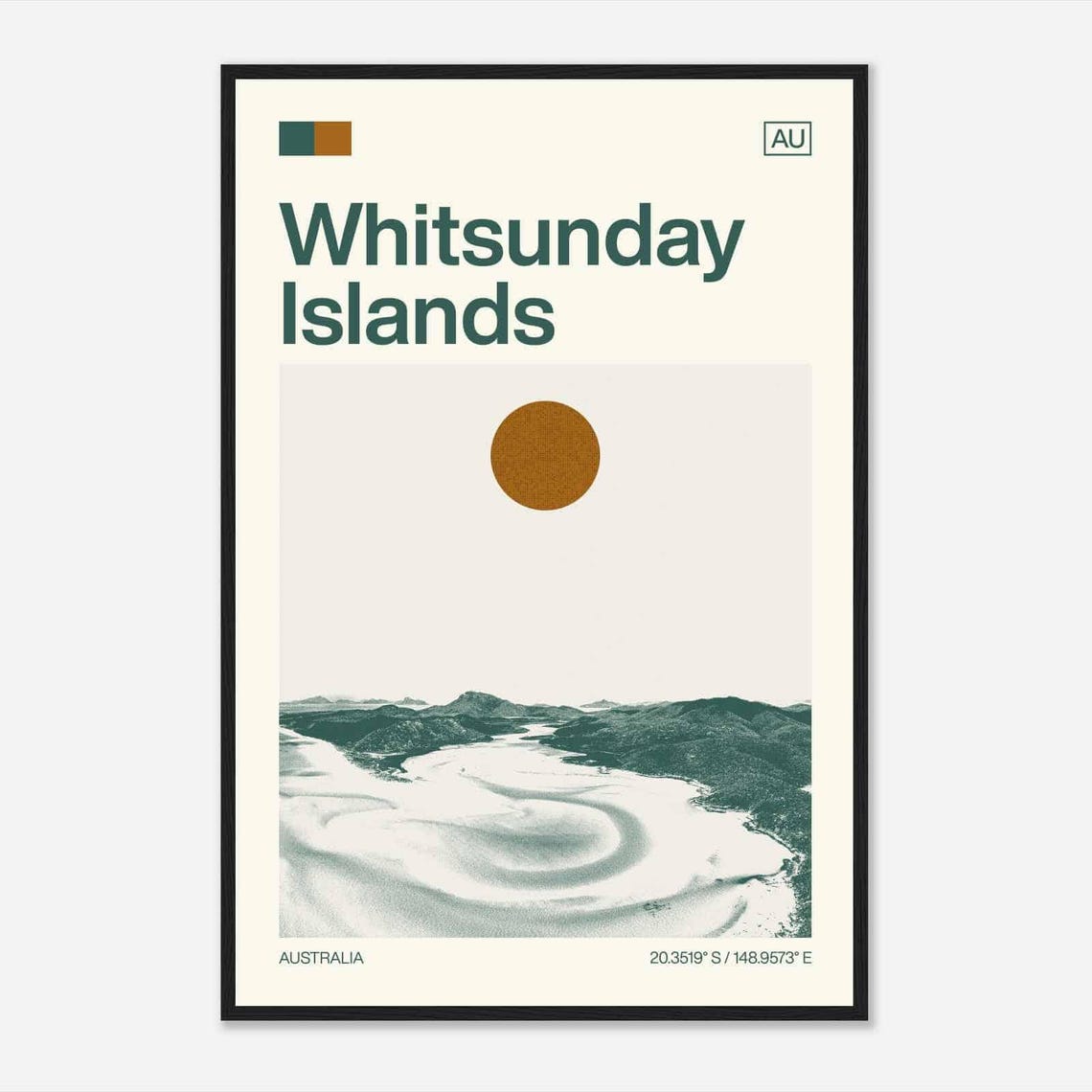 Whitsunday Islands Australia Sand Swirls Aerial Vintage Poster