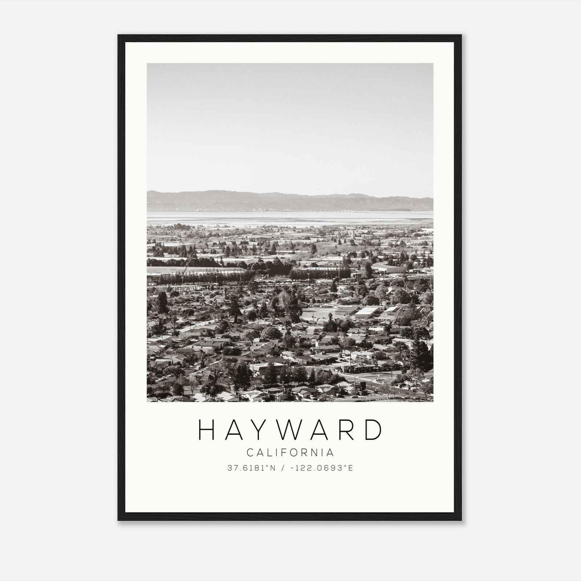 Hayward California San Francisco Bay Panorama Black White Poster